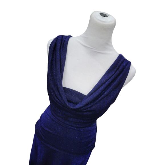 Nightway Ruched Sleeveless Maxi Dress Womens Size 4 Sparkle Blue Elegant Evening - Picture 3 of 15